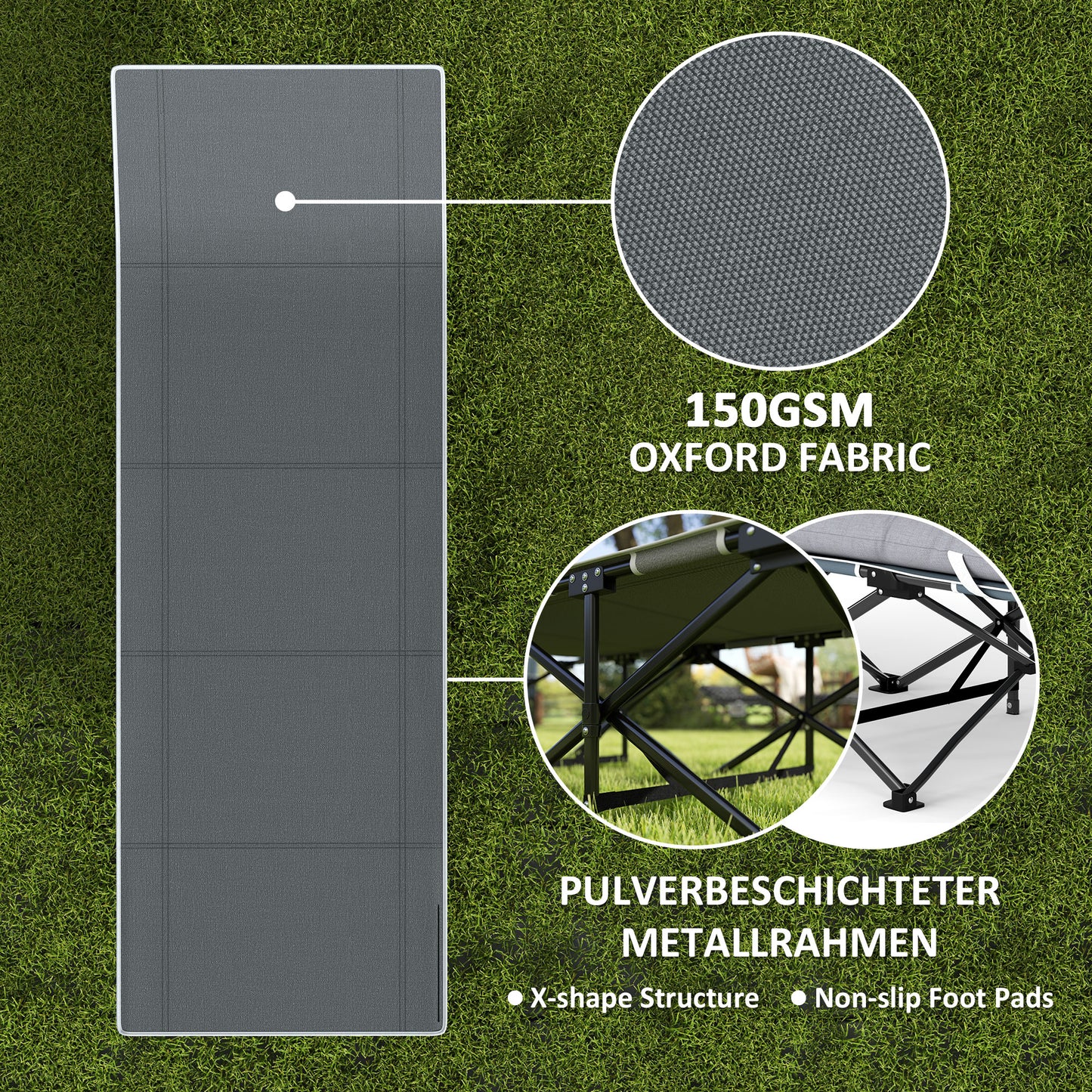 Lit pliant Outsunny de 68 cm de large, lit de camp pour adultes avec matelas, sac de transport, charge maximale 150 kg, gris foncé
