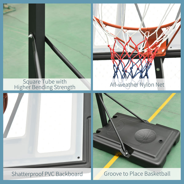 Panier de basket portable avec roulettes, hauteur réglable de 2,4 à 3 m, noir