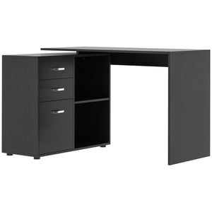 Bureau d'angle droit avec étagère de rangement, noir