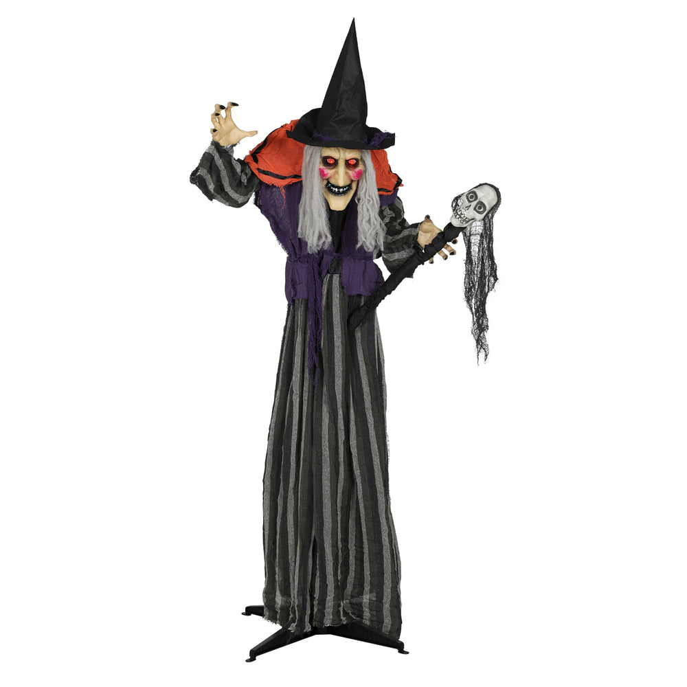 Standing Witch, Voice-Activated Accessory with Skull-Shaped Staff and Flashing Eyes