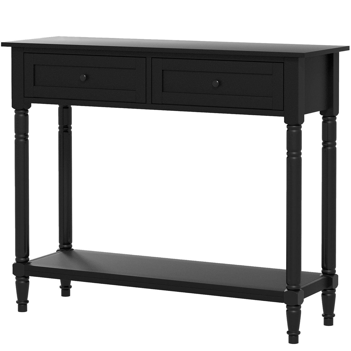 Console d'entrée moderne avec 2 tiroirs, étagère de rangement, noir