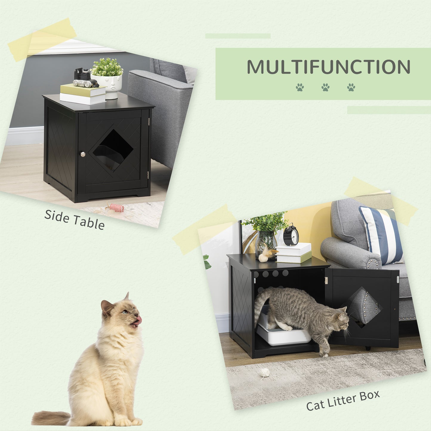 Concealed Cat Litter Box Cabinet, Easy Assembly, Black