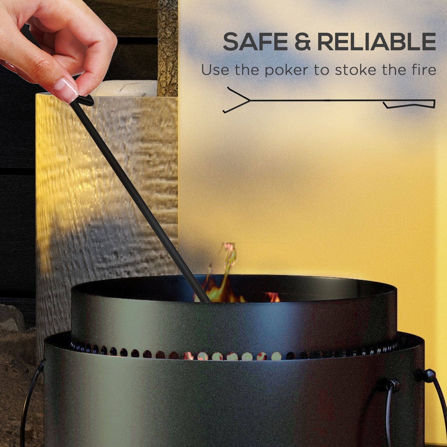Outsunny Smokeless Fire Pit with Ash Catcher, Portable Wood Burning Fire Pit with Poker for Garden, Camping, Bonfire, Black
