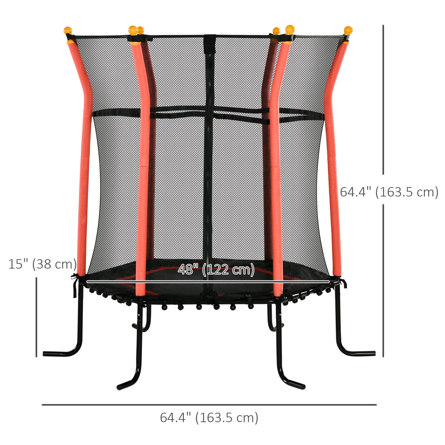 Soozier 64" Kids Trampoline, Indoor/Outdoor, with Enclosure Net, Thick Padded Bungee Pole, Gift for 3-10 Year Olds, Red