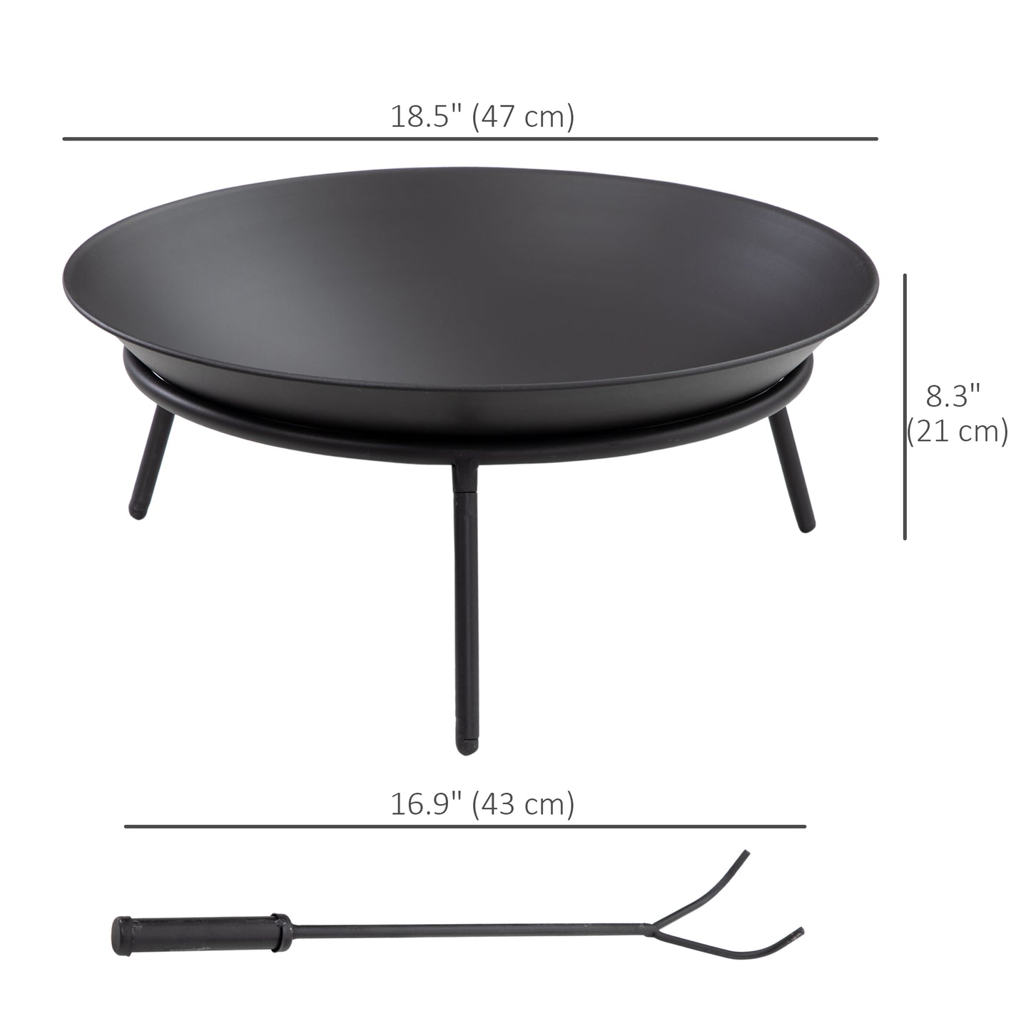 Outsunny Fire Pit with Poker, Patio Heater, Wood Stove for Outdoor Campfire, Black