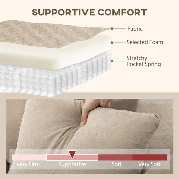Canapé sectionnel avec assise intégrée, méridienne amovible, 2 coussins, beige