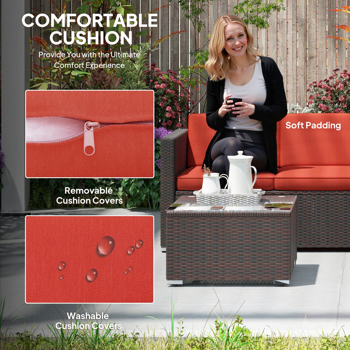 Mobilier de jardin avec coussins moelleux, canapés d'angle, rouge