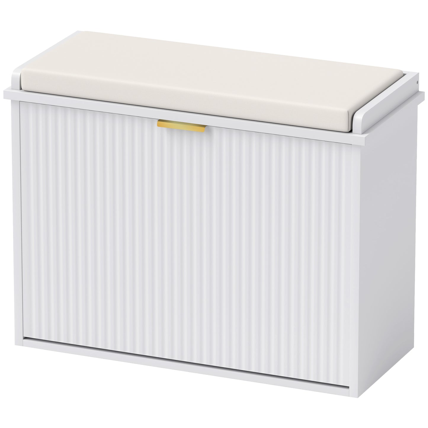 HOMCOM Hallway Bench with Upholstered Seat and Drop-Down Drawers, Load Capacity up to 120 kg, Storage for 6 Pairs of Shoes, White