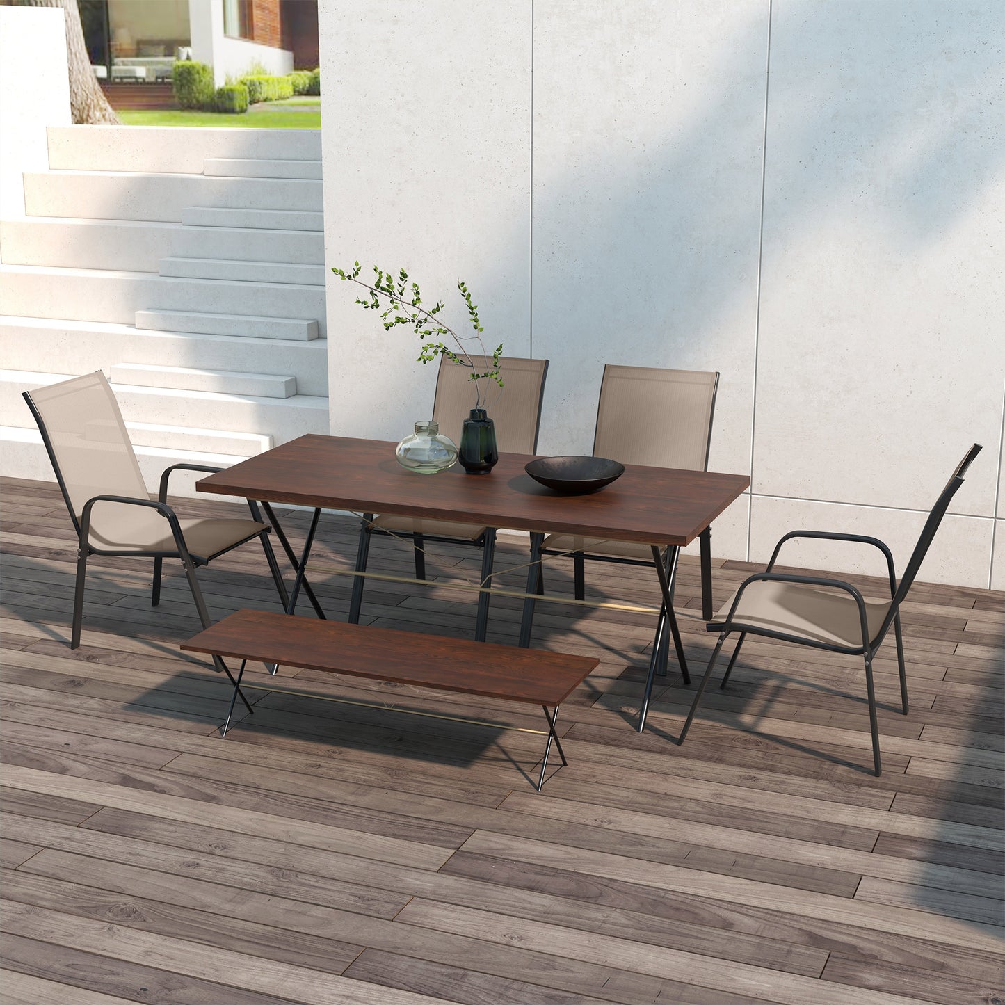 Outsunny Set of 4 Outdoor Dining Chairs, Sturdy Stackable Patio Chairs with Armrests for Balcony Garden, Grey