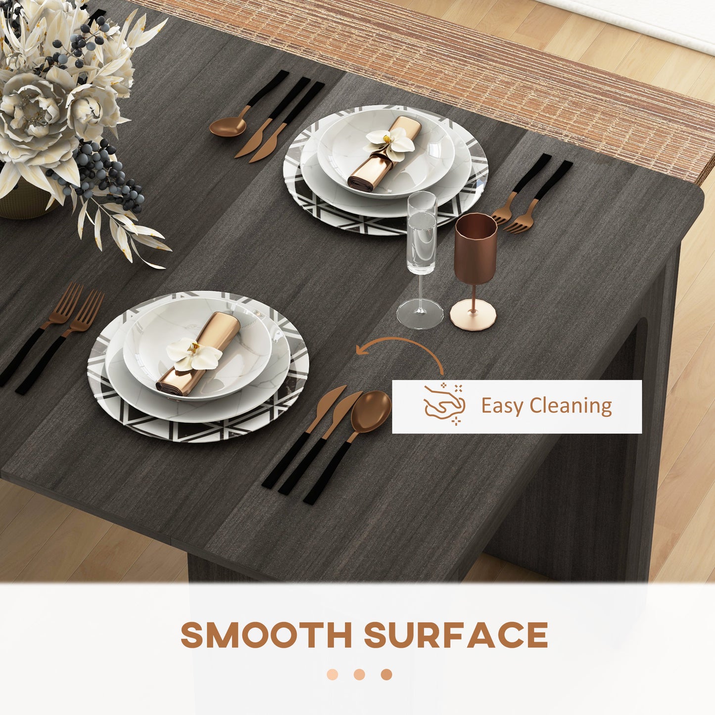Table pliante et extensible, table de cuisine pour petits espaces, jusqu'à 6 personnes, gris