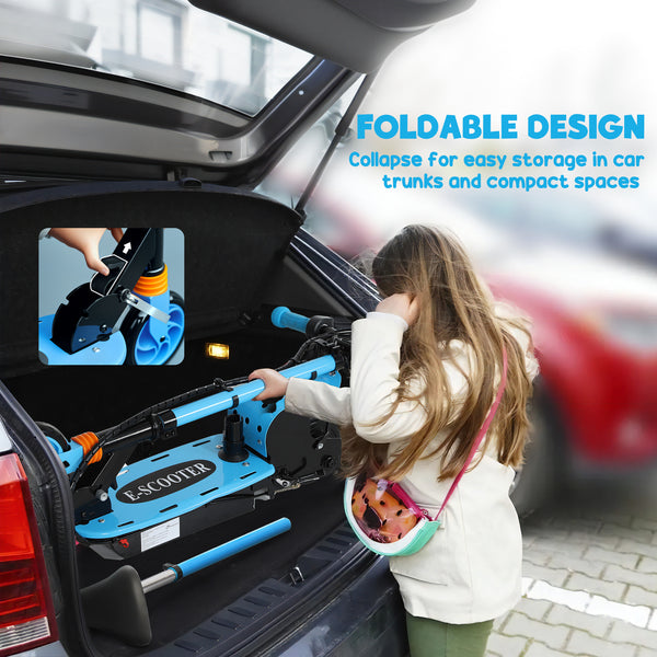 Trottinette électrique pliable avec siège et 2 hauteurs réglables, bleu