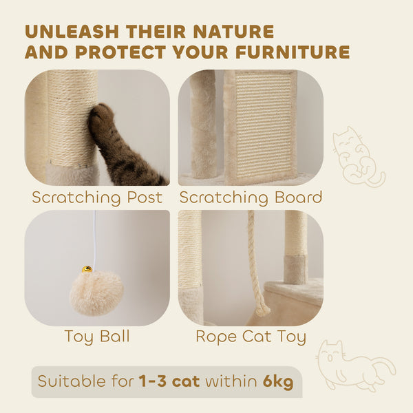 Large 206cm Cat Tree with Scratching Posts, Cabins, Beds, Hammocks, Beige