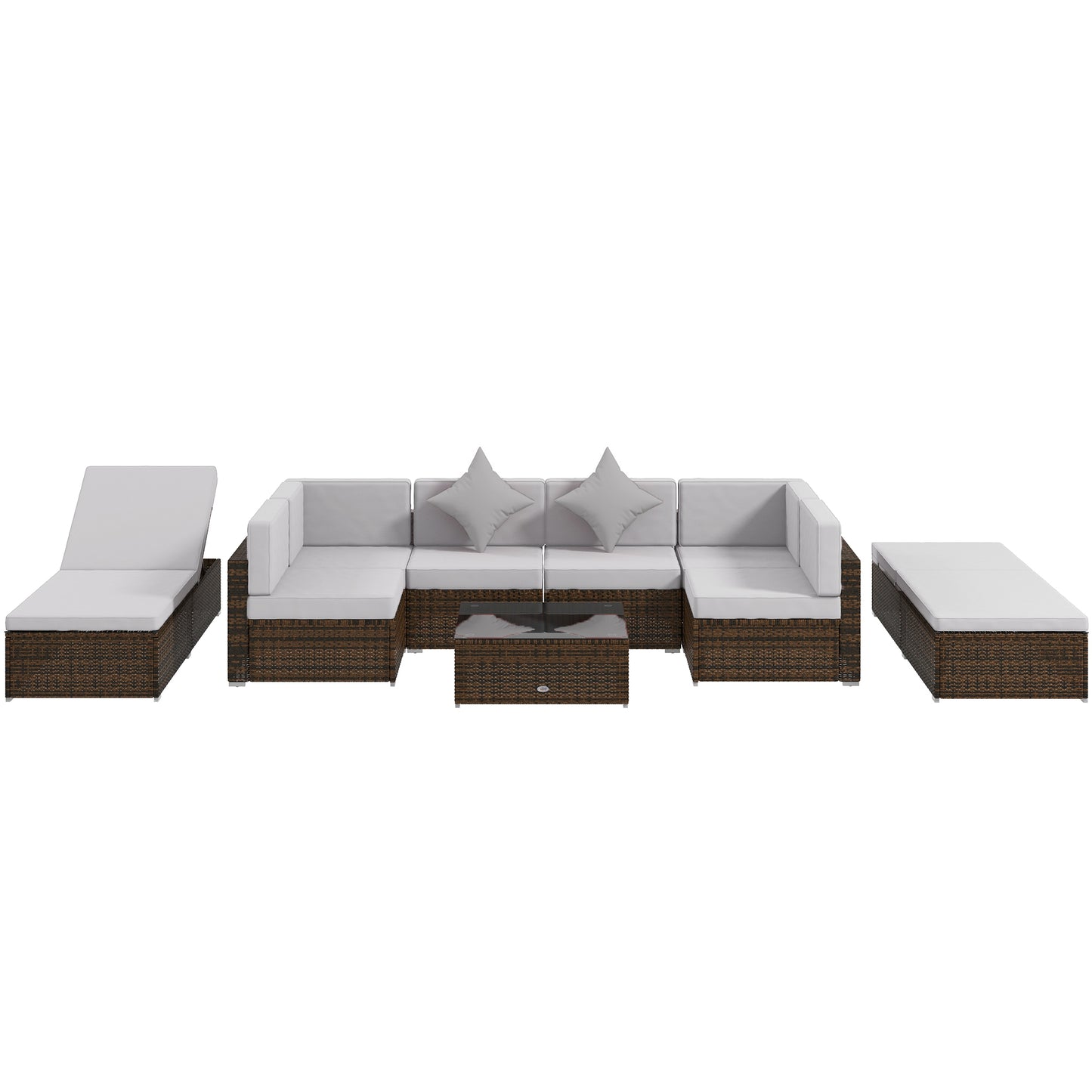 9 Piece Wicker Garden Furniture Set with Cushion, Light Grey