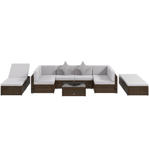 9 Piece Wicker Garden Furniture Set with Cushion, Light Grey
