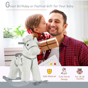 Plush Rocking Horse with Teddy Bear, White