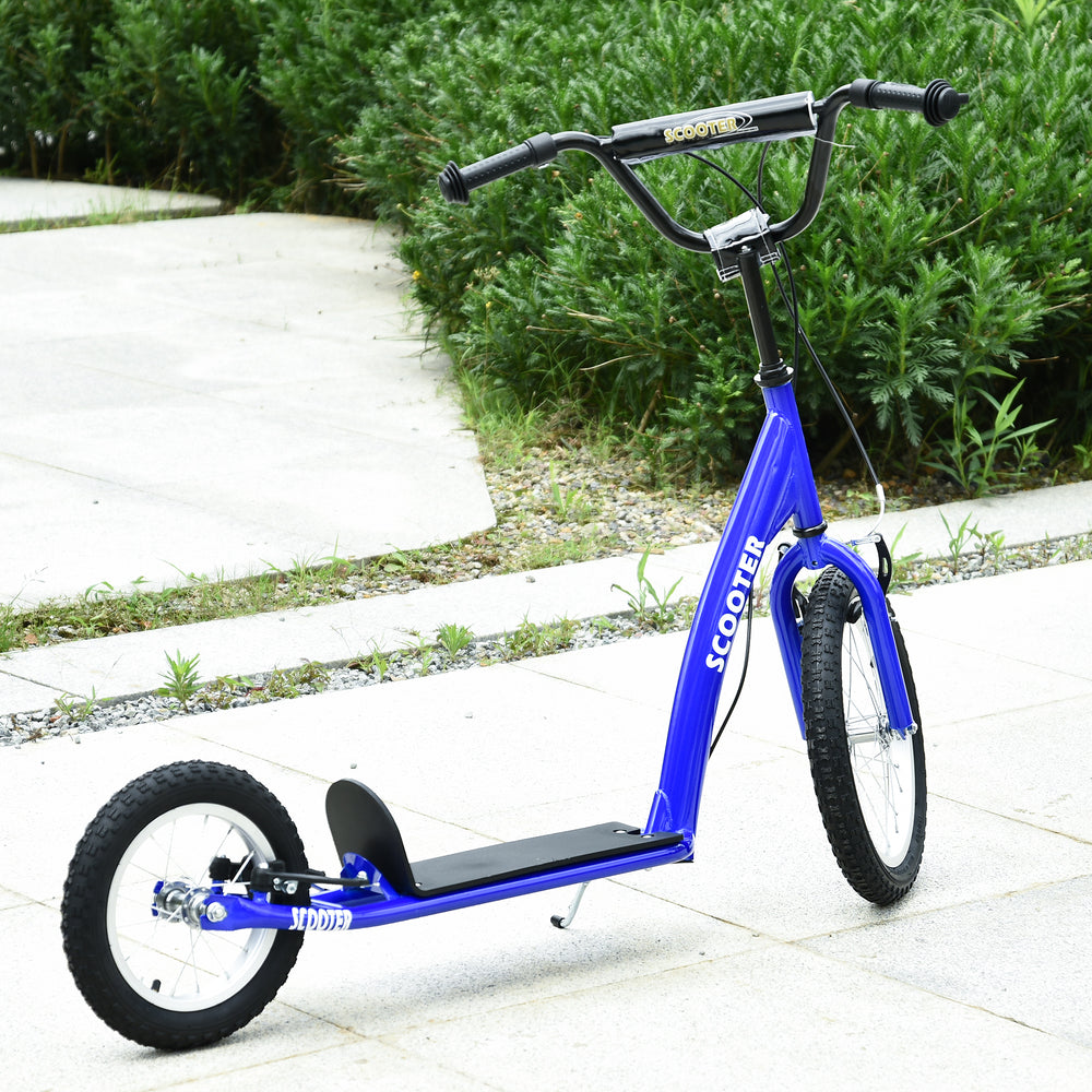 Trottinette avec guidon réglable, double frein, roues gonflables, bleue foncé