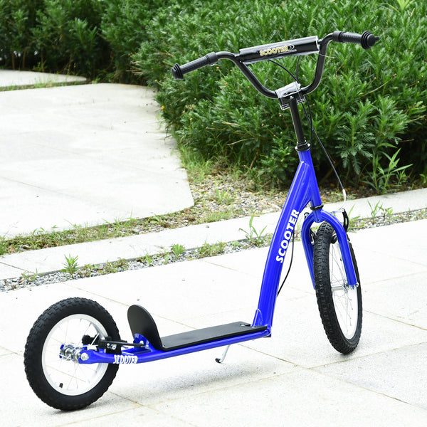 Trottinette avec guidon réglable, double frein, roues gonflables, bleue foncé