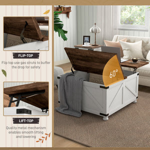 Table centrale de style campagnard avec compartiment caché, blanc antique