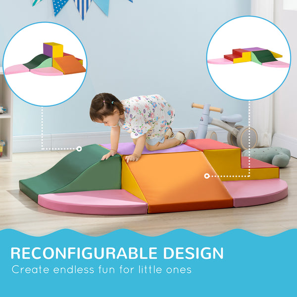 Aire de jeux souple 6 pièces pour grimper, ramper et glisser, rouge/rose