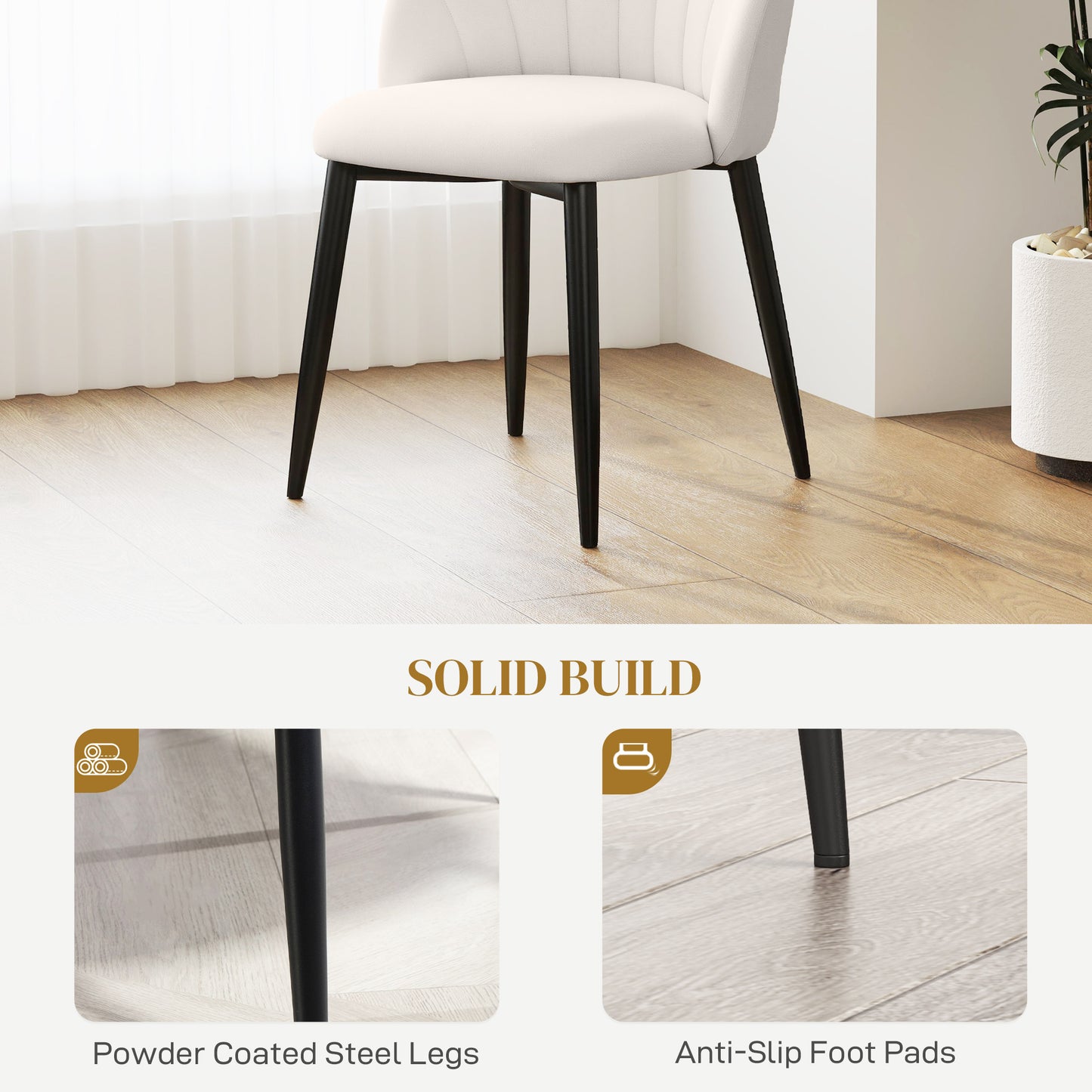 Lot de 4 chaises de salle à manger modernes avec pieds en métal, blanc crème