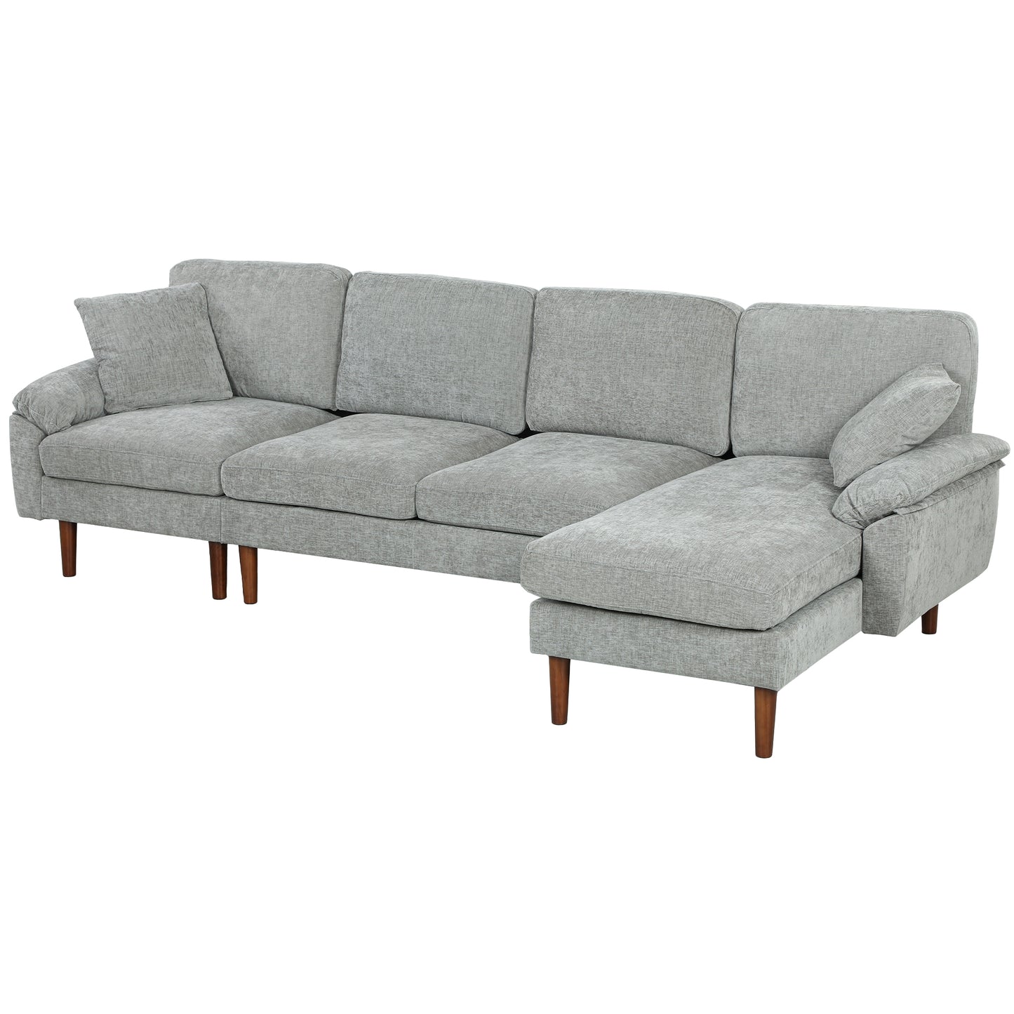 Modern Sectional Sofa with Removable Chaise, Cushions and Wooden Legs for Living Room, Gray