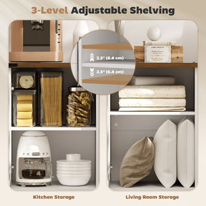 Buffet style campagnard, avec plateau épais, 2 portes de grange, 4 tiroirs et 2 étagères réglables, blanc