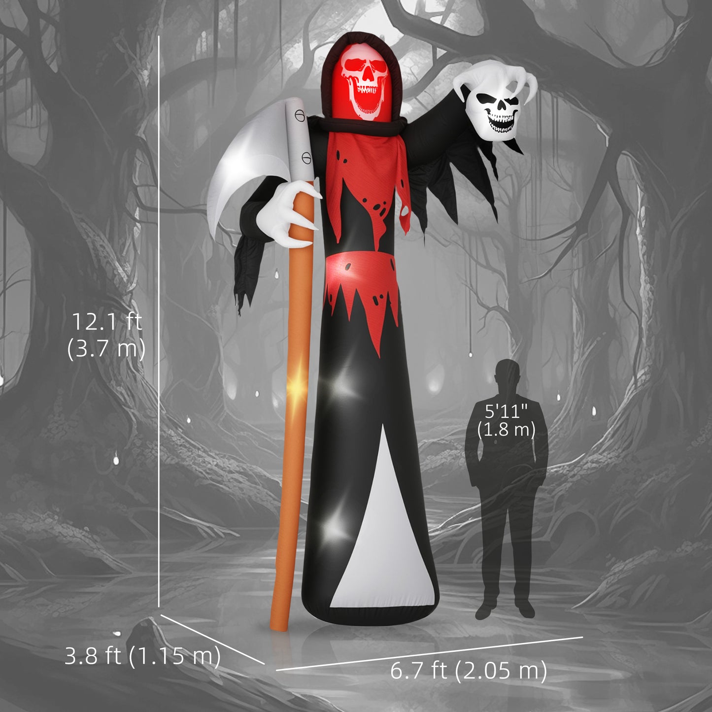 Faucheuse gonflable d'Halloween de 3,6 m gonflable avec lumières intégrées pour fête d'Halloween