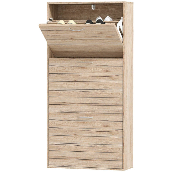 Meuble de rangement à chaussures avec 3 tiroirs rabattables pour 12 paires de chaussures, chêne