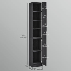 Meuble de rangement de salle de bain avec étagères réglables, organiseur de salle de bain, grain de bois noir