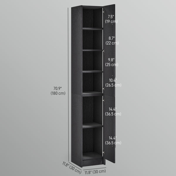 Meuble de rangement de salle de bain avec étagères réglables, organiseur de salle de bain, grain de bois noir