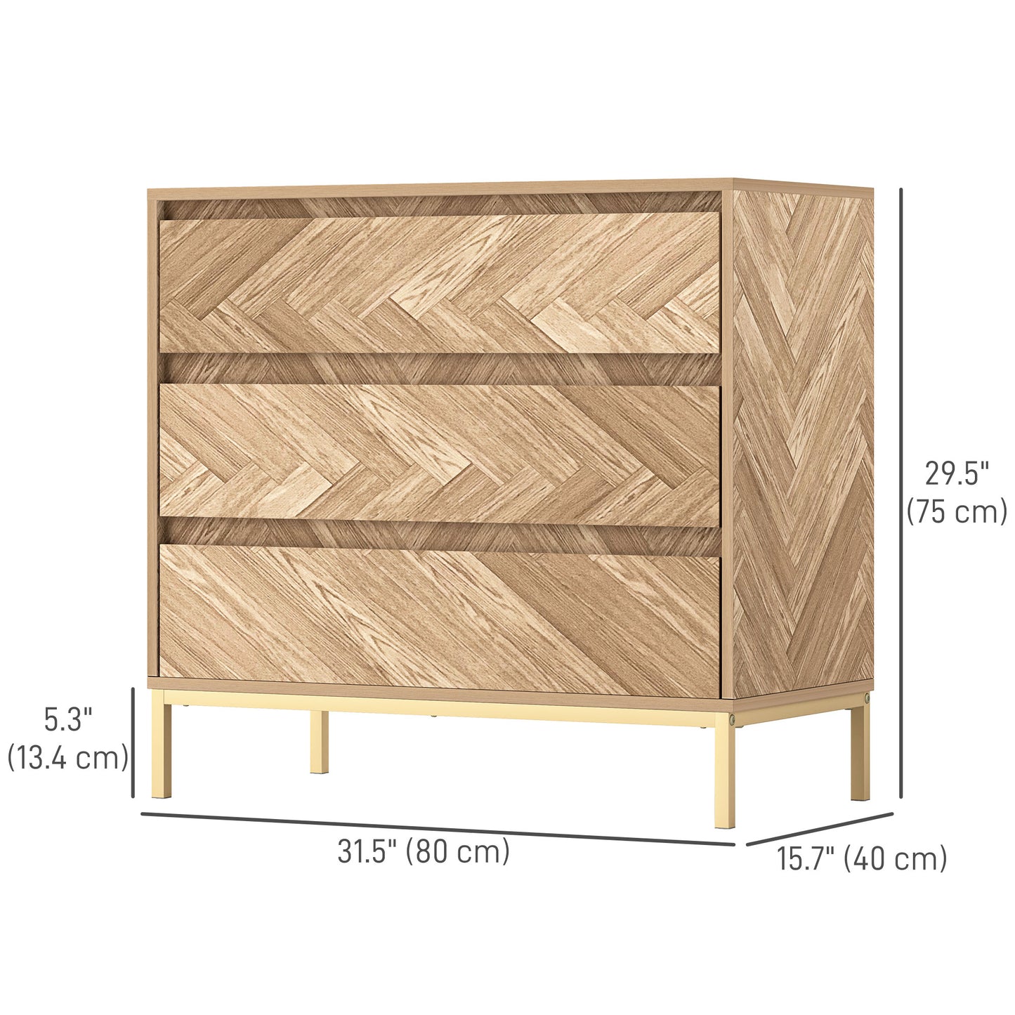 Commode de chambre avec système anti-basculement à 3 tiroirs pour salon, couloir, bois naturel