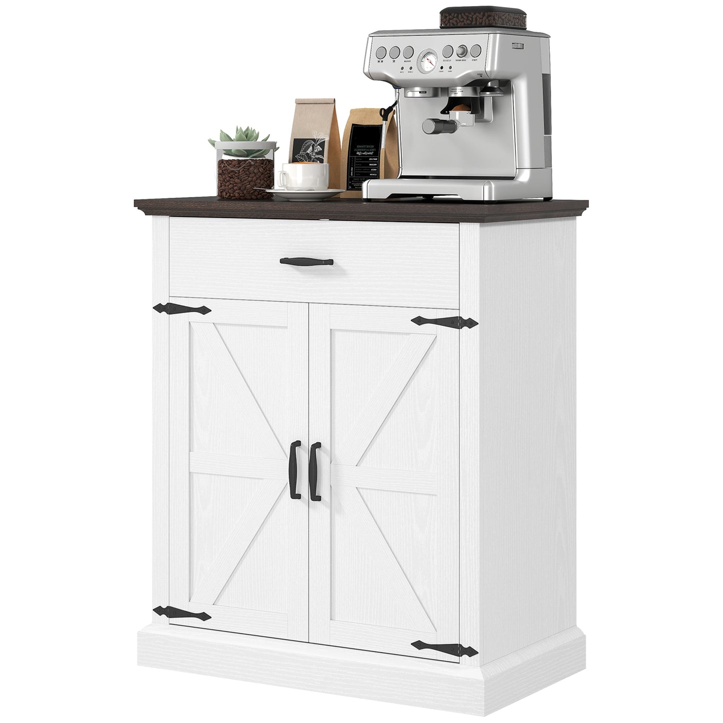 HOMCOM 76 cm sideboard, country style, with 3 cm thick top, 2 barn doors, drawer and adjustable shelf, white