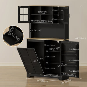 Meuble de rangement avec station de charge, poubelle de 7 gallons, étagères réglables, noir