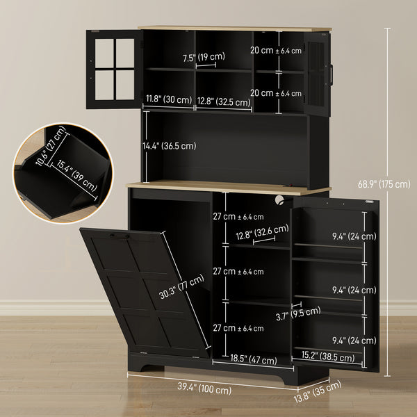 Meuble de rangement avec station de charge, poubelle de 7 gallons, étagères réglables, noir