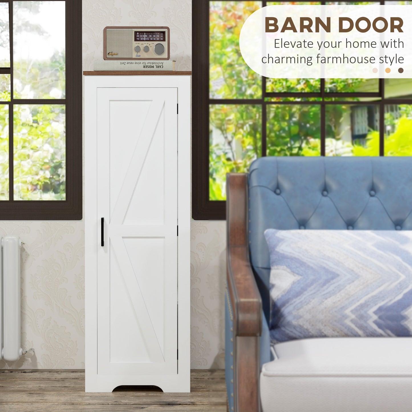 Farmhouse Style Accent Cabinet with Adjustable Shelf, White