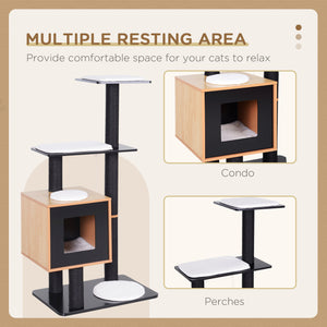 47.2" Cat Tree, Scratching Post, House with Sisal and Carpet, Black