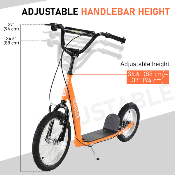 Trottinette avec guidon réglable, double frein, roues gonflables, orange