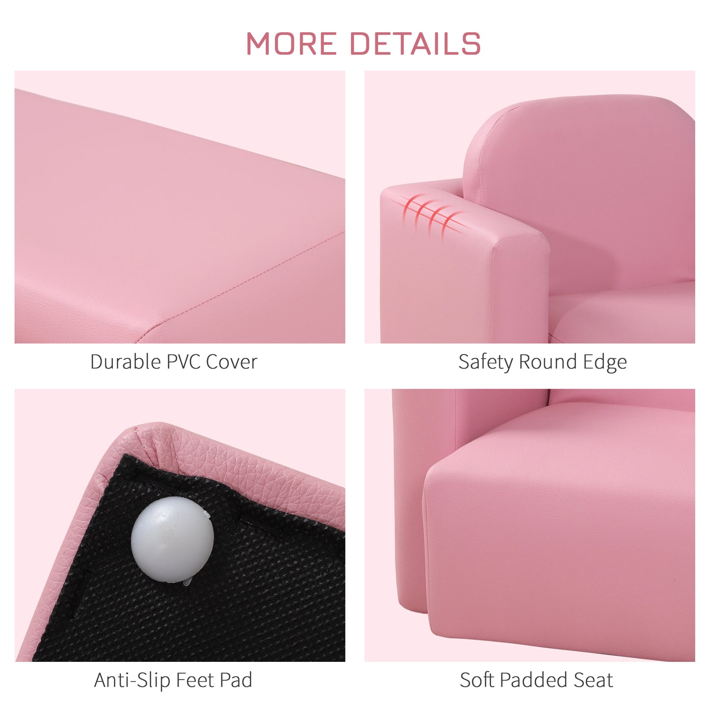 Canapé pour enfants, table et chaise multifonctionnelle 2 en 1 pour tout-petits de 3 à 9 ans, rose