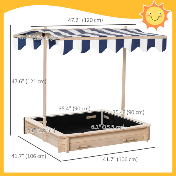 Bac à sable en bois avec auvent réglable et banc convertible