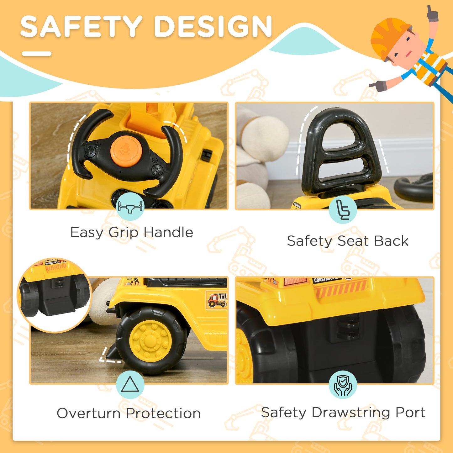 3 in 1 Ride-on Toy Excavator Pull Back Shovel Pretend Play Construction Truck