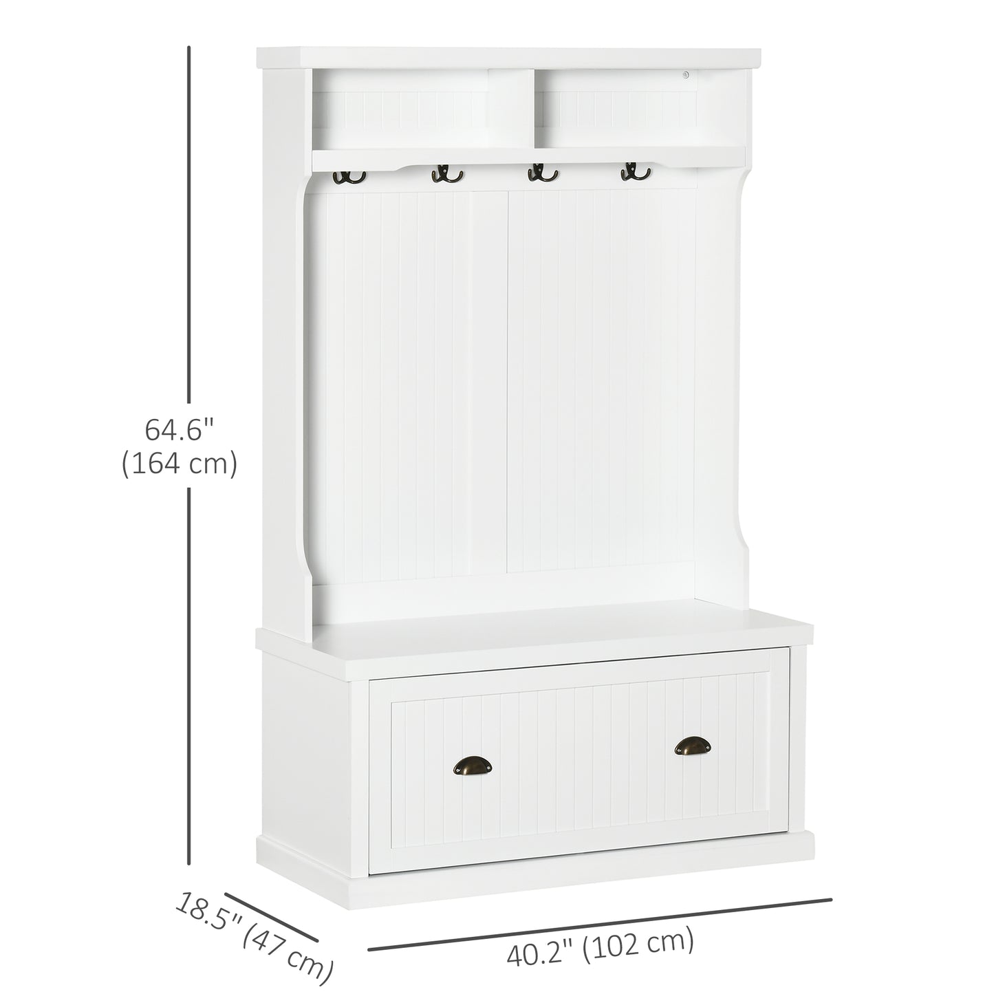 Armoire 3 en 1 avec 4 crochets doubles et 2 étagères, cintre pour entrée, salon, blanc
