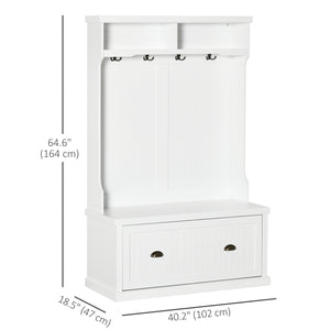 3 in 1 Wardrobe with 4 Double Hooks and 2 Shelves, Hanger for Entryway, Living Room, White
