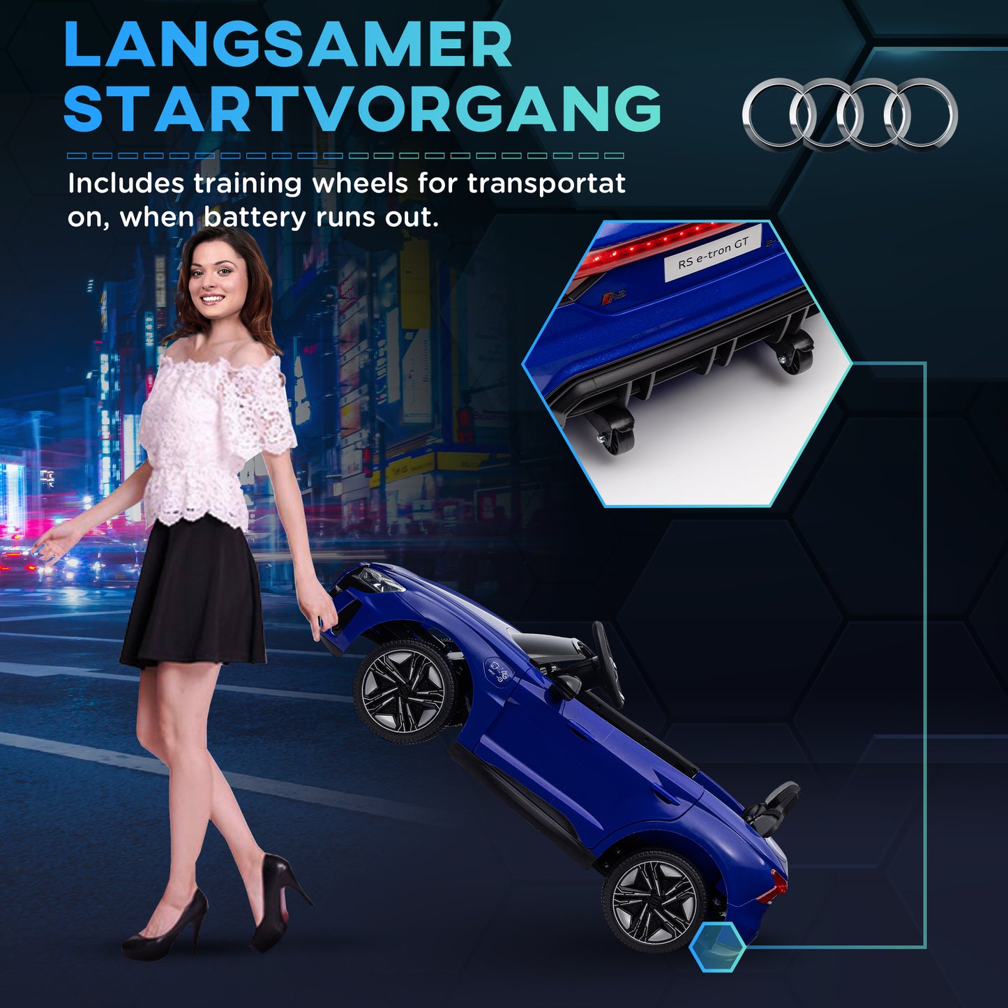 Voiture électrique pour enfants Aosom 12 V Audi RS e-tron GT, sous licence, avec télécommande, bleu marine