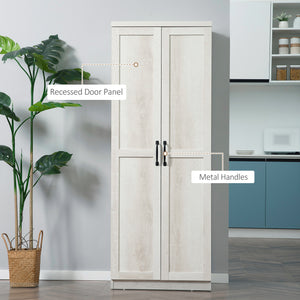 5-Tier Pantry with Adjustable Doors and Shelves, Distressed White