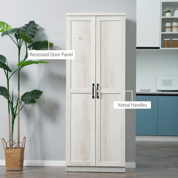 5-Tier Pantry with Adjustable Doors and Shelves, Distressed White