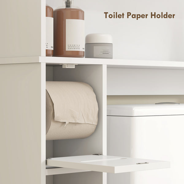 Meuble de rangement pour toilettes avec étagère réglable, porte-papier, blanc