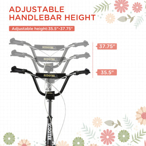 Trottinette avec roues gonflables de 16 pouces et doubles freins, noire