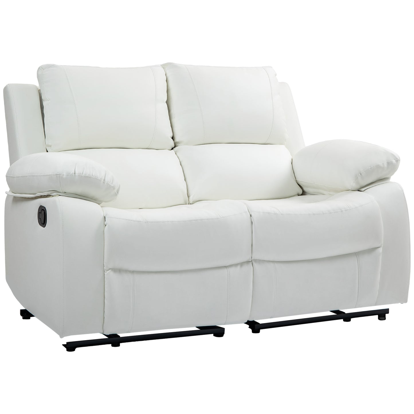 Manual Reclining Sofa Faux Leather Sofa with Retractable Footrest for Living Room, White