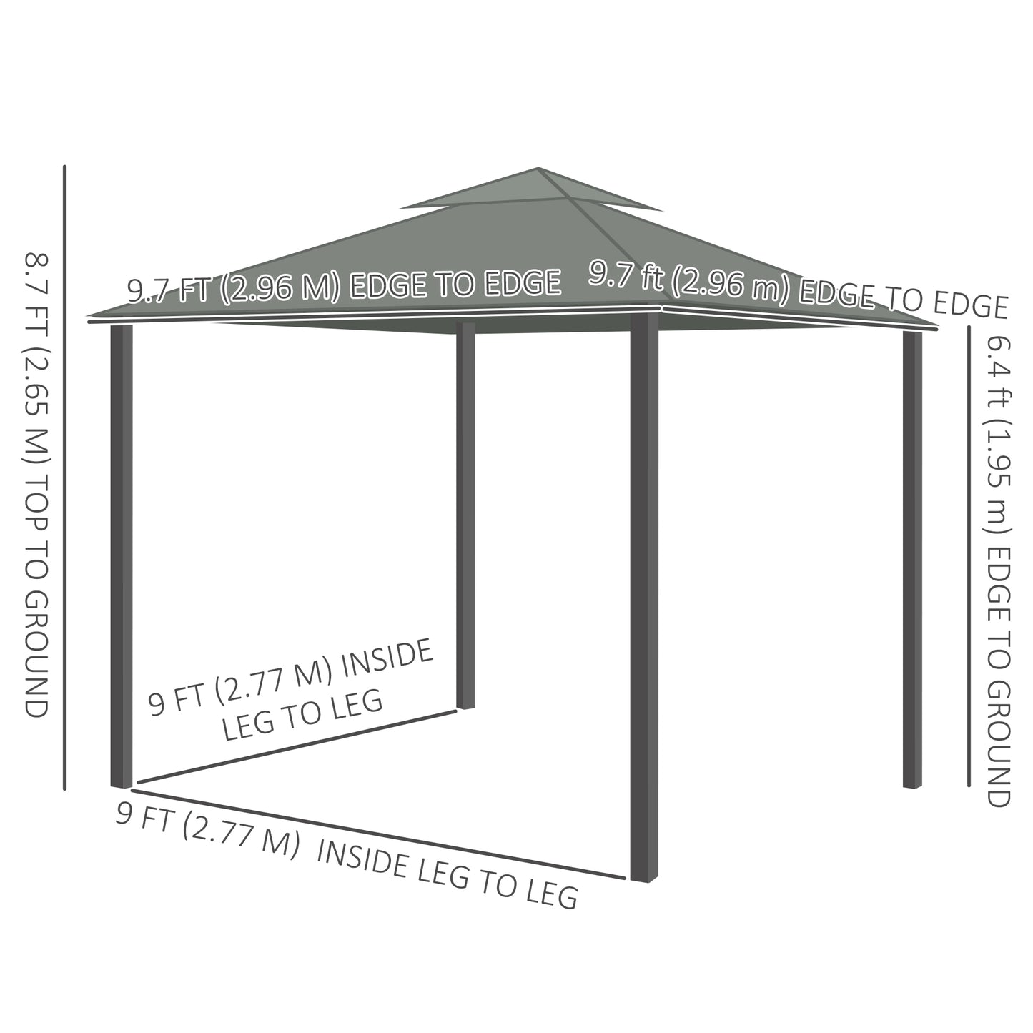 Gazebo 10' x 10' à 2 niveaux avec parois latérales en maille zippée, cadre en aluminium, gris foncé