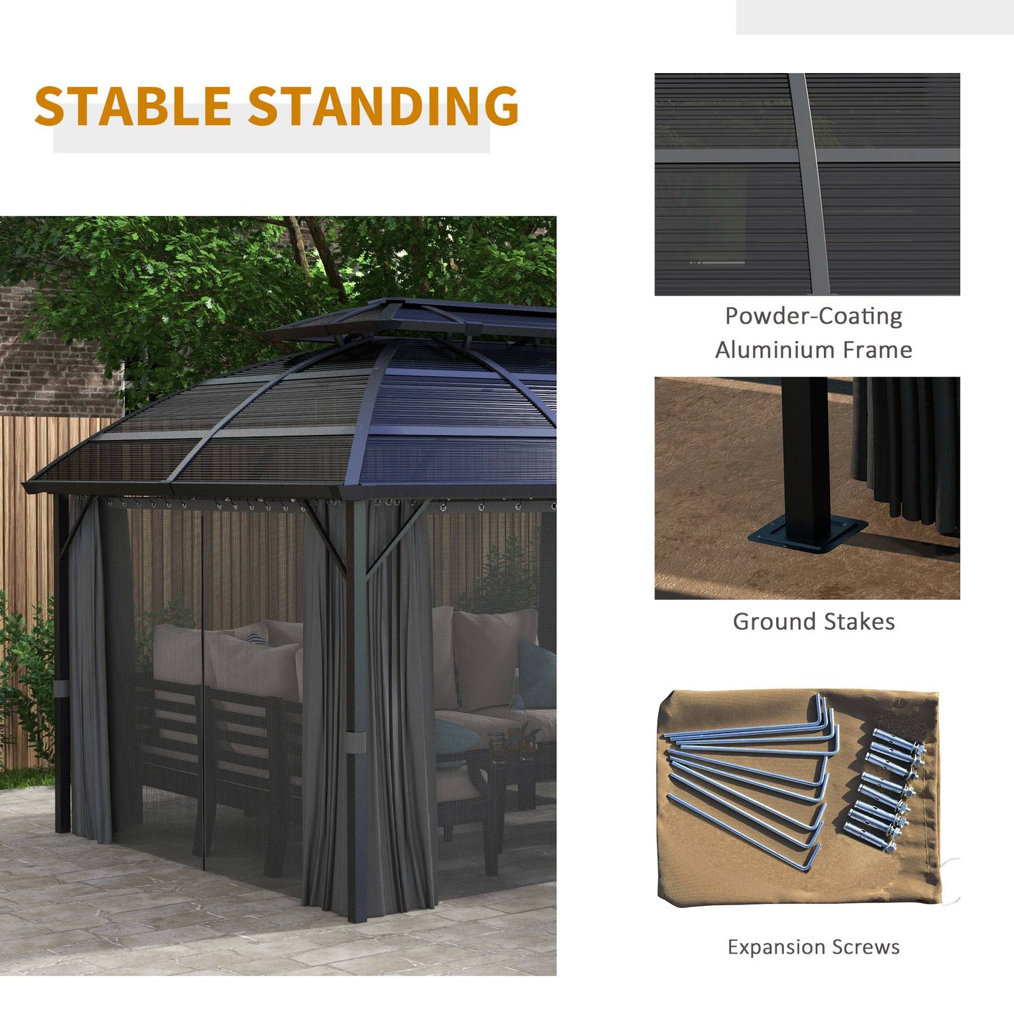 Gazebo 13' x 10', abri extérieur à double toit avec rideaux et cadre en aluminium, noir